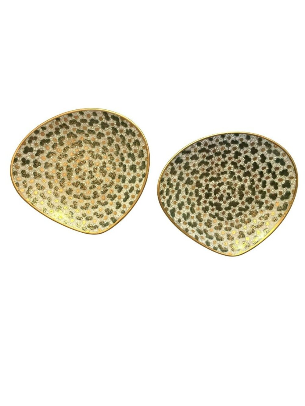 Rare Vintage Japanese Porcelain Decorative Plates Gold & Green Floral JH1882